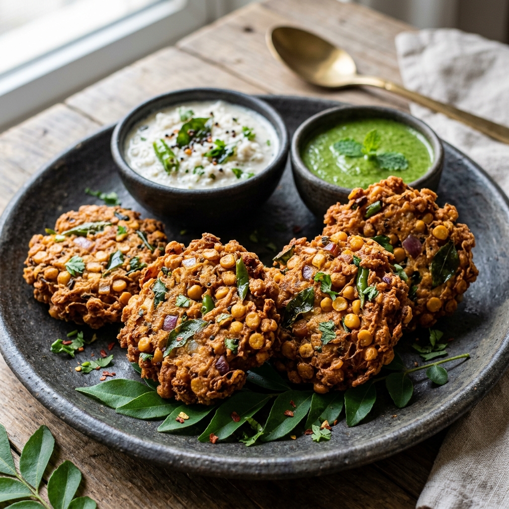 Textured crunchy masala vada lentil patties