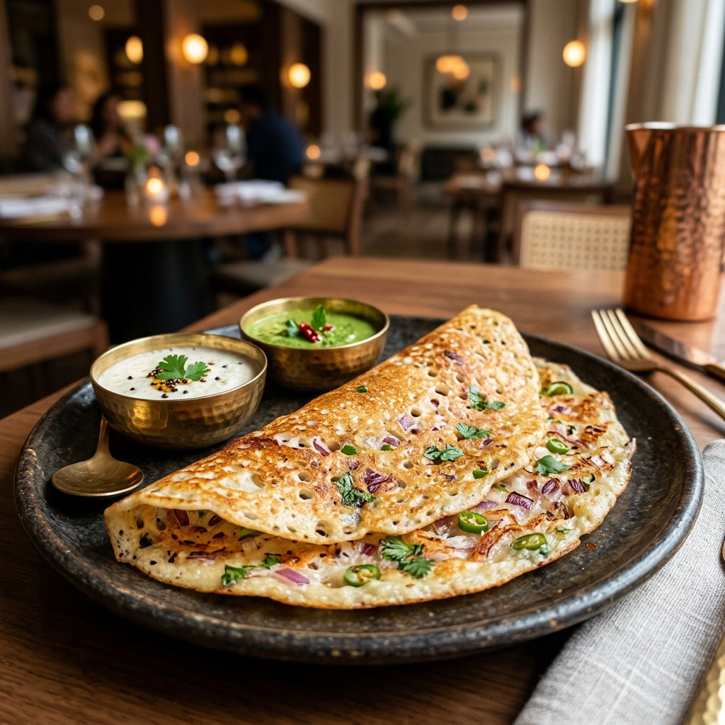 Onion dosa cooked with herbs
