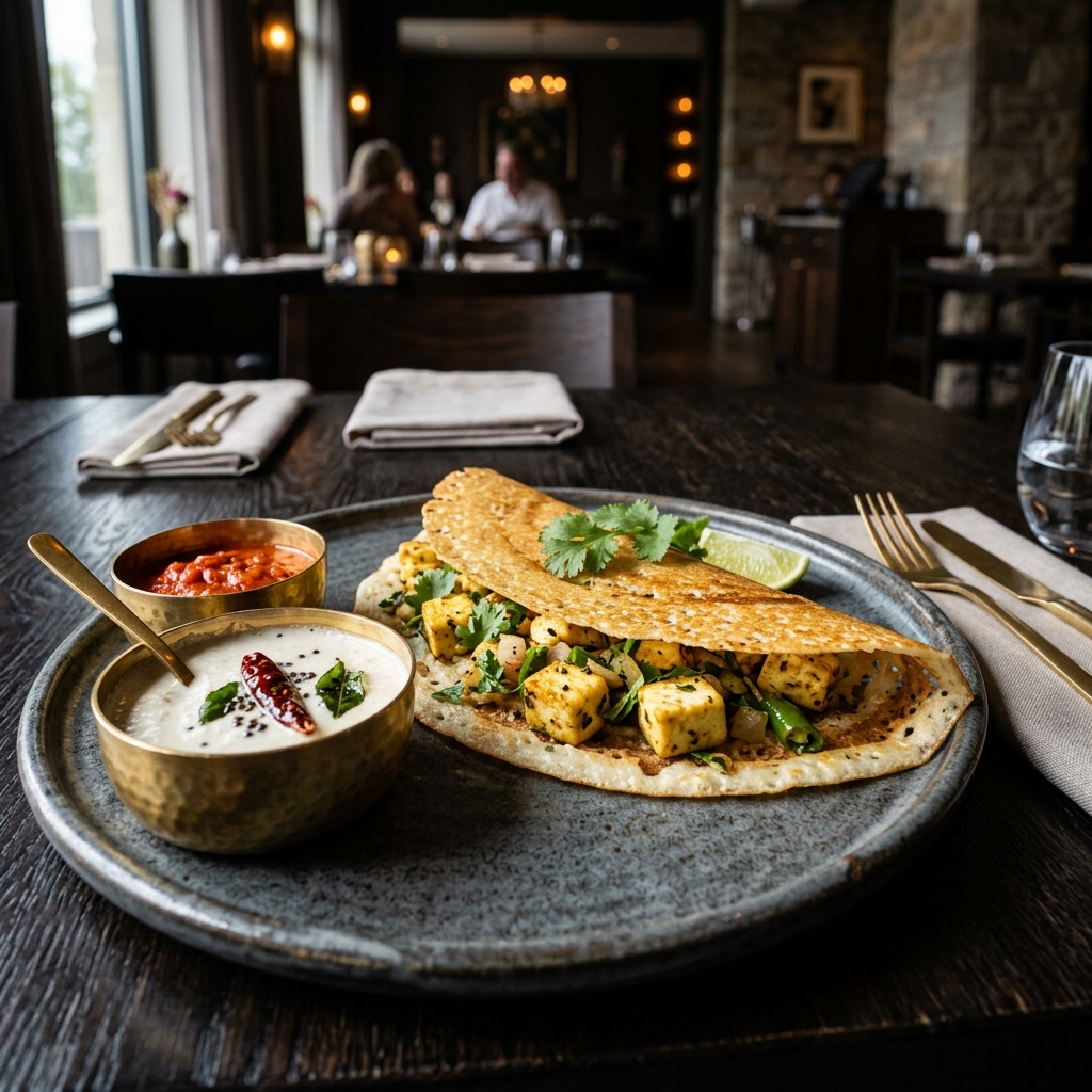 Crisp paneer dosa stuffed beautifully