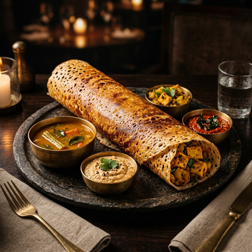 Fabulous Paneer Masala Dosa filled generously