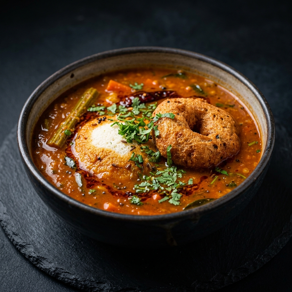 Idli and vada combination in sambar