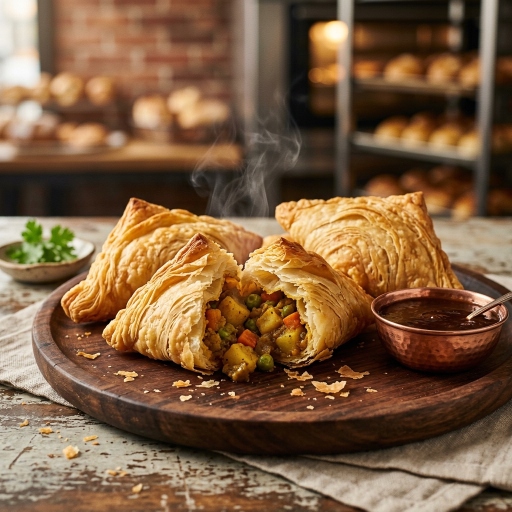 Flaky golden baked vegetable curry puff